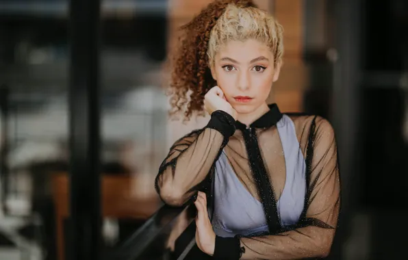 Look, hairstyle, brown eyes, blurred background, brown eyes, look, blurred background, fashionable girl