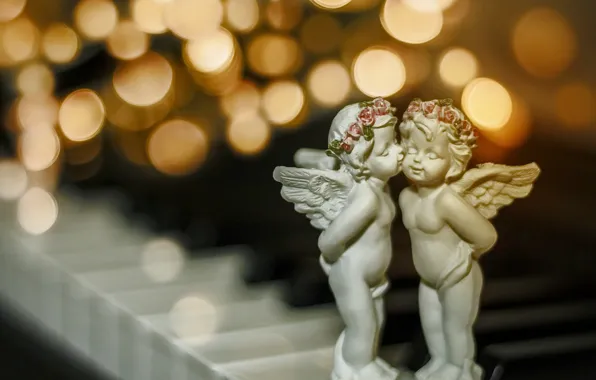 Picture macro, kiss, Christmas, bokeh, angels