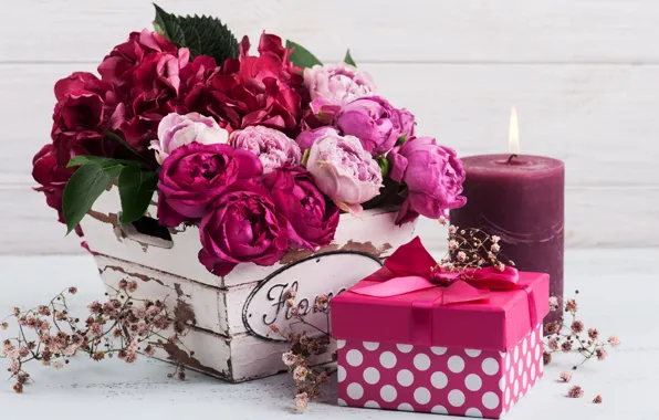 Picture flowers, gift, roses, hydrangea, THE OFF