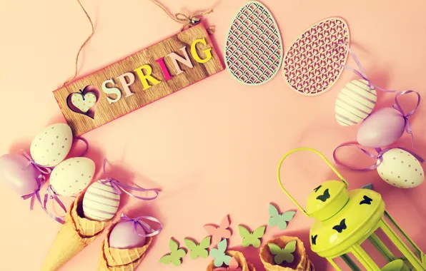 Background, butterfly, eggs, spring, Easter, pink, horn, pink