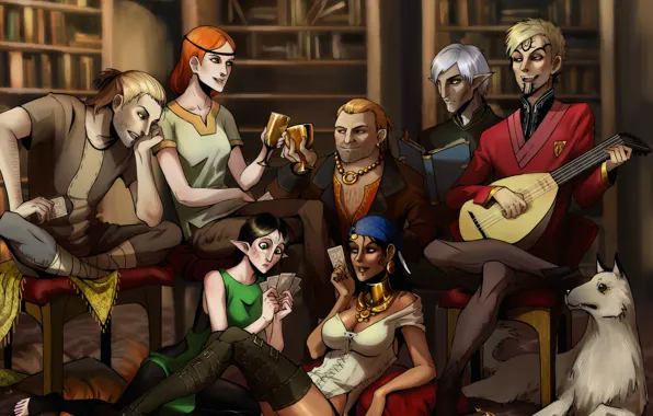 Picture card, stay, dog, art, company, booze, characters, dragon age 2