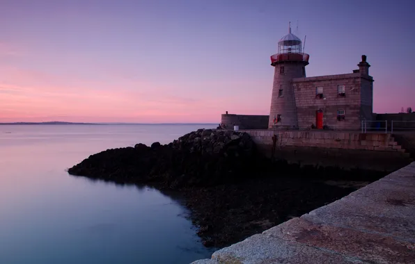 Sea, sunset, coast, lighthouse, the evening, horizon, Ireland, Howth