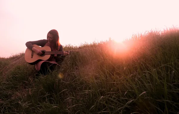 Girl, music, guitar