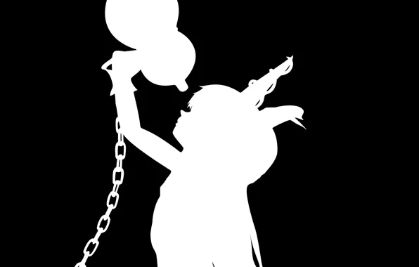 Picture black and white, chain, Horny, project East, touhou project, Ibuki Suika