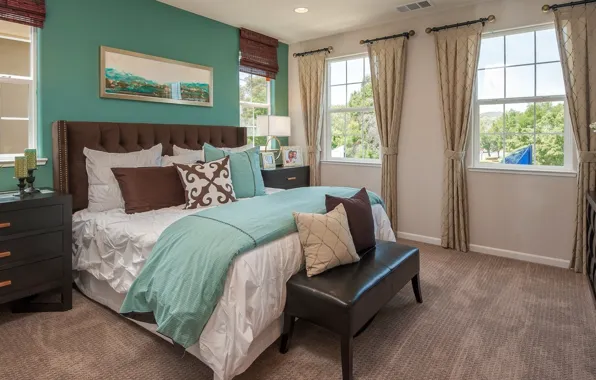 Picture bed, interior, pillow, window, curtains, bedroom