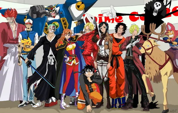 Anime, Bleach, Naruto, Crossover, Ichigo Kurosaki, One Piece