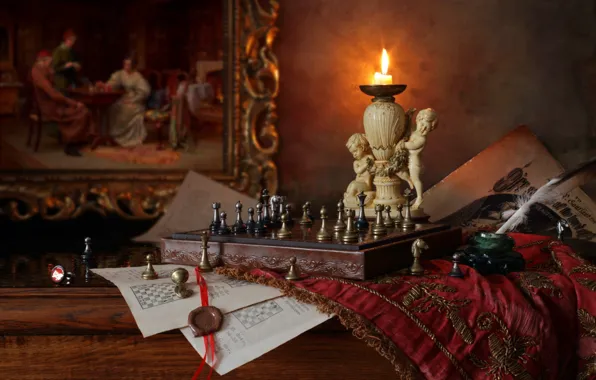 Picture pen, candle, picture, chess, figure, figurines