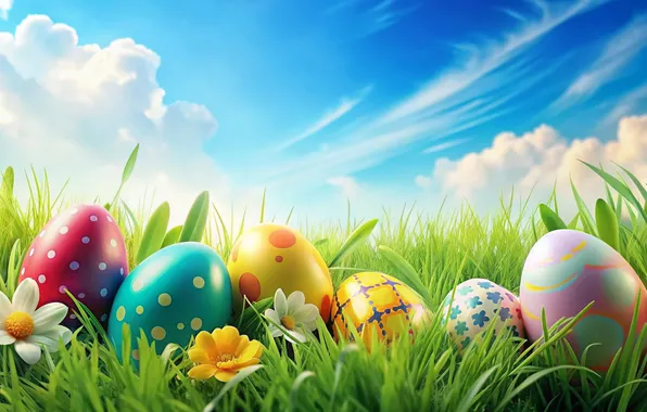 Flowers, eggs, spring, colorful, Easter, happy, flowers, spring