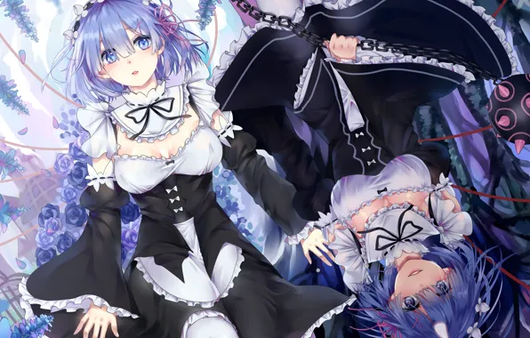 Girl, blue, the demon, anime, art, rem, re zero kara hajime chip isek or seikatsu
