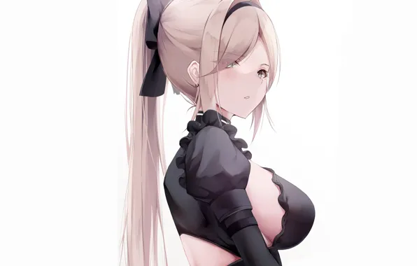 Girl, sexy, cleavage, blouse, long hair, boobs, anime, beautiful