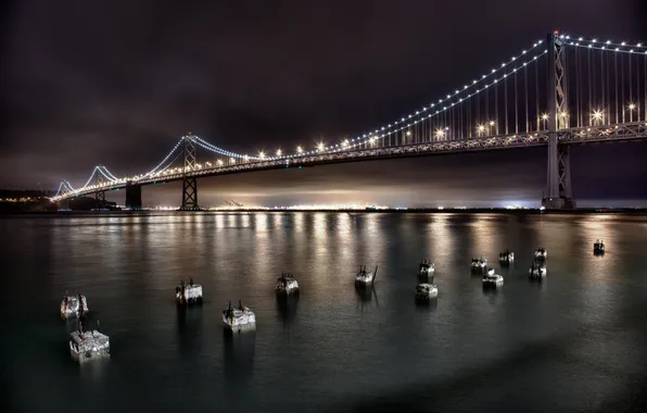 Picture the sky, water, light, night, bridge, the city, lights, gate