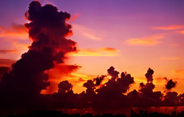Clouds, the city, The sky, horizon