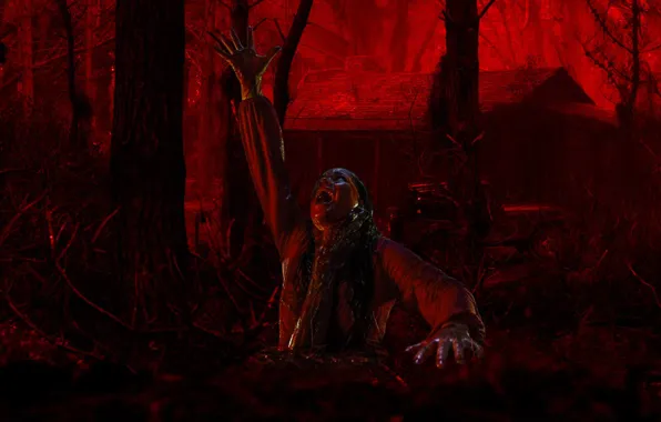 Cinema, demon, red, girl, horror, blood, forest, devil