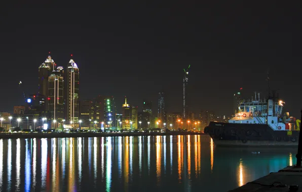Night, building, lights, promenade, night, Abu Dhabi, UAE, Abu Dhabi