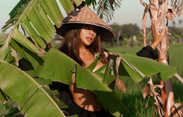 Leaves, girl, hat, Svetlana Shamanina, Ksenia Mio