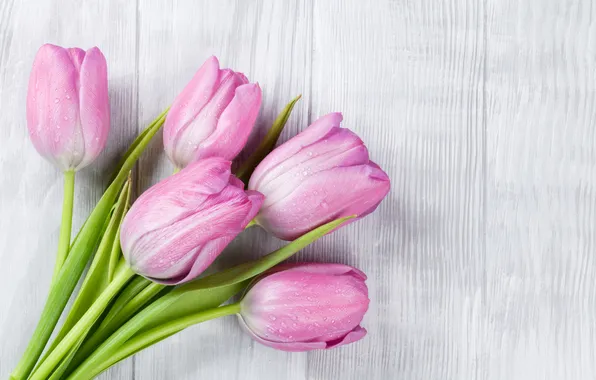 Flowers, bouquet, tulips, wood, pink, flowers, tulips, spring