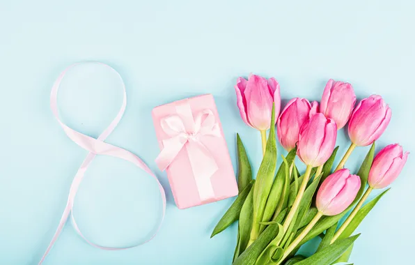 Flowers, figure, tulips, happy, March 8, pink, flowers, tulips