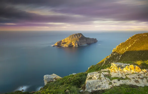 Picture sea, the sky, sunset, rock, island