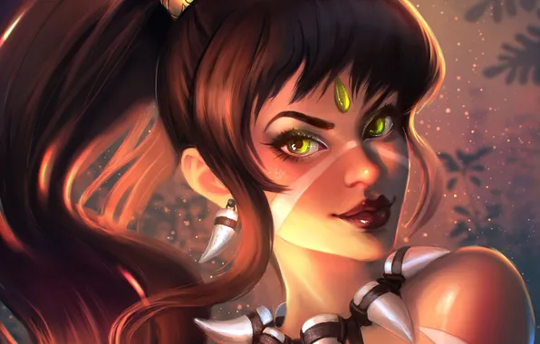 Picture girl, face, art, League of Legends, Nidalee, moba, The Bestial Huntress
