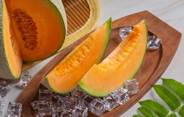 Ice, slices, composition, melon, cutting Board