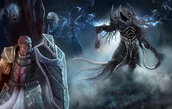 Picture darkness, sword, shield, blizzard, diablo, crusader, Malthael, reaper of souls