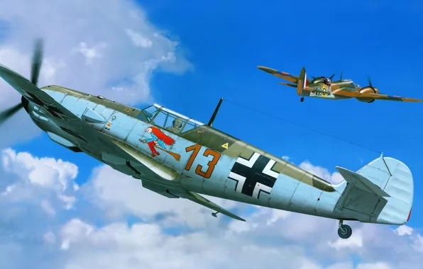 Picture figure, fighters, Messer, Emil, Messerschmitt Bf.109Е, me-109