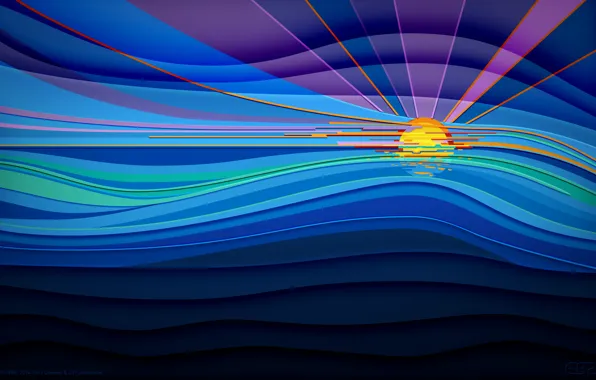 Sea, the sky, the sun, rays, line