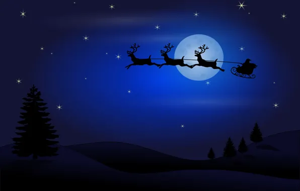 Winter, the sky, stars, snow, flight, night, lights, the dark background