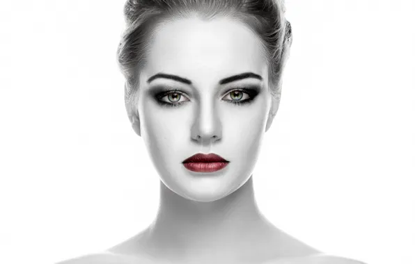 Picture girl, face, portrait, white background, shoulders