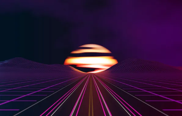 The sun, The sky, Road, Music, Neon, Graphics, Synthpop, Synth