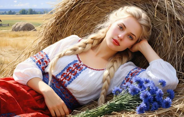 Picture girl, beautiful, blonde, braids