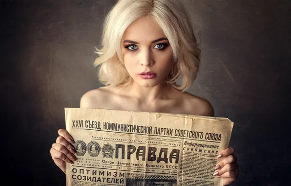 Picture background, portrait, makeup, hairstyle, blonde, newspaper, beauty, TRUE
