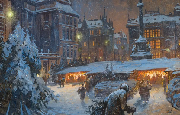 Picture Home, Winter, Snow, People, Picture, Vienna, Fair, Georg Janny