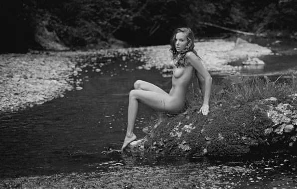 Girl, sexy, river, long hair, nature, nipples, boobs, beautiful