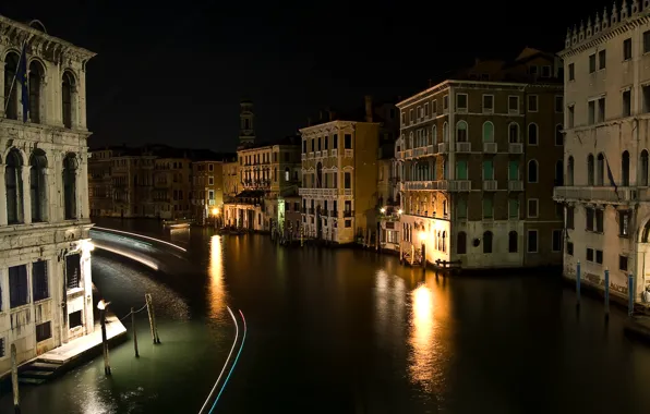 Night, street, building, home, Italy, Venice, channel, Italy