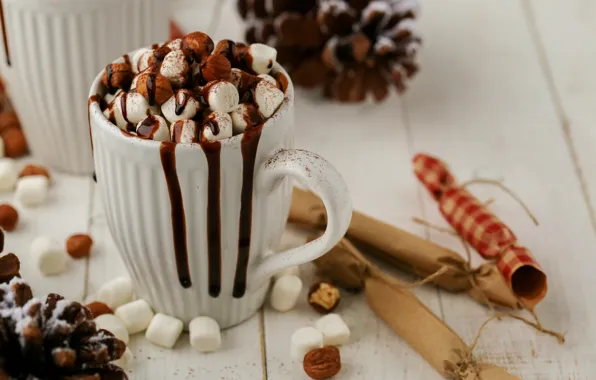 Coffee, chocolate, Cup, cinnamon, marshmallows, marshmallows