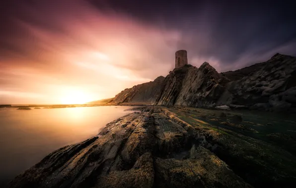 Sea, sunset, coast, Spain