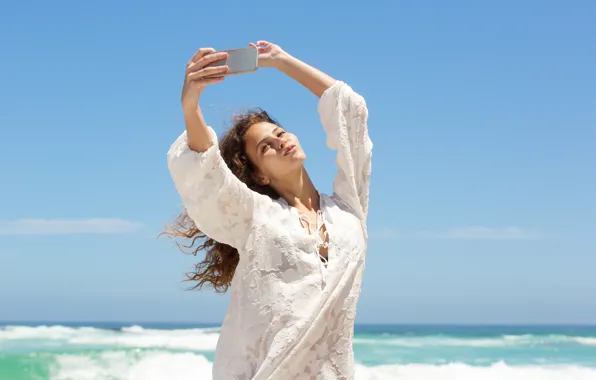 Sand, sea, beach, summer, the sky, girl, the sun, shore