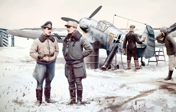 Figure, art, the airfield, Me-109, Luftwaffe, staff, single-engine piston fighter-low, Friedrich