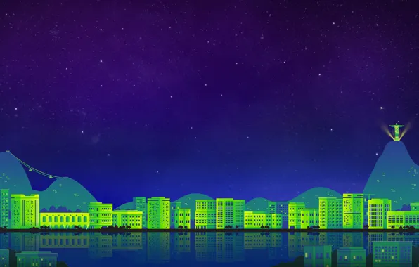 The sky, Minimalism, Night, The city, Art, Digital, Rio de Janeiro, Illustration