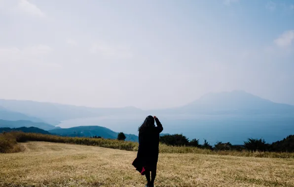 Picture field, the sky, girl, horizon