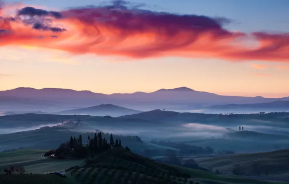 Picture landscape, dawn, field, Italy