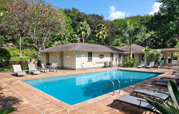 Greens, pool, Hawaii, resort, terrace, at the foot of the volcano, Kauai Vacation, 2-Parrish-Kauai