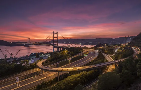 Picture road, bridge, Hong Kong, China, Tsing Ma Bridge，HongKong