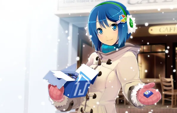 Winter, snow, anime, girl, chocolates