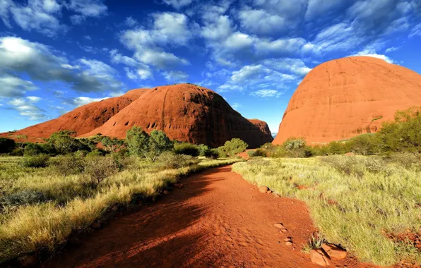 Road, sand, the sky, clouds, vegetation, Australia, Australia, azure
