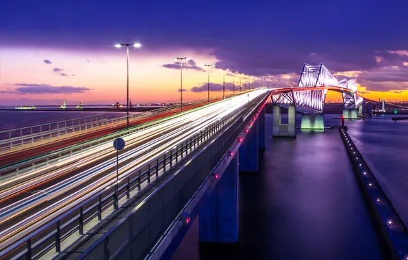 Picture light, bridge, the city, lights, the evening, excerpt, Japan, Tokyo