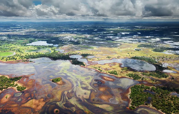 Clouds, river, Brazil, The Pantanal, Floodplain