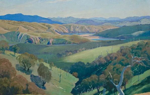 Picture landscape, nature, picture, Study for 'On the Murrumbidgee', Elioth Gruner