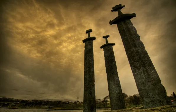 The sky, river, swords